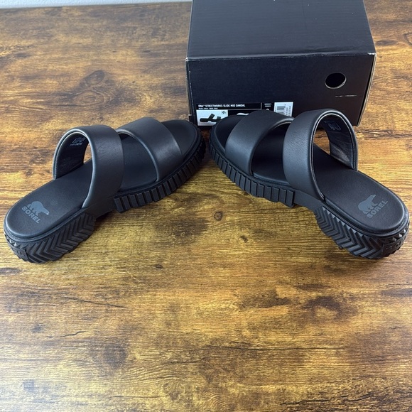 Sorel Black Leather Streetwear Slide Sandals - Picture 7 of 10